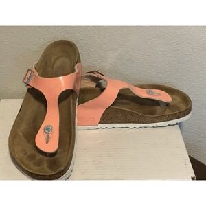 BIRKENSTOCK Gizeh Sandals Patent Coral Peach Vegan Women's  39‎ Germany US 8-8.5